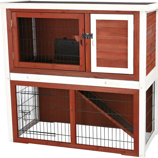 Rabbit cage with pitched roof, medium, brown/white animal cage rabbit